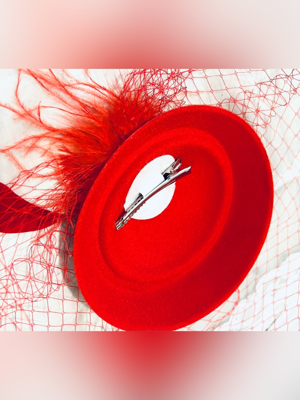 Elegant Red Fascinator Hat Kentucky Derby Wedding Guest Church Hat - Picture 5 of 7